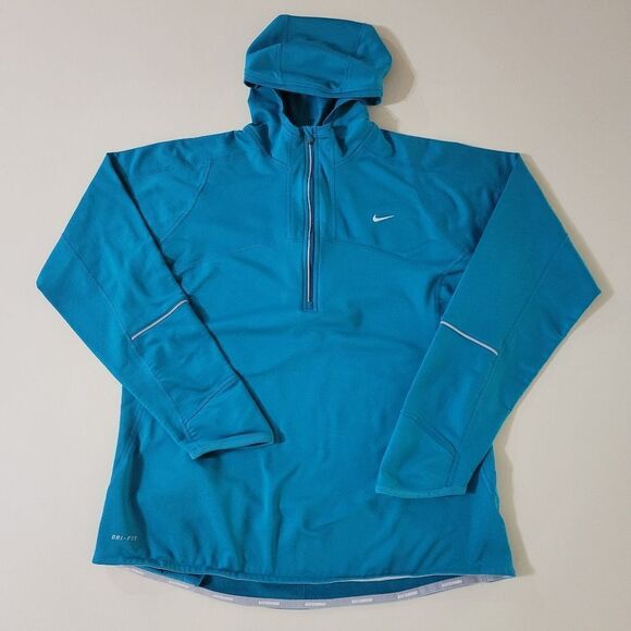 Nike Women's Dri-FIT Half-Zip Teal Athletic Running Hooded Pullover - Picture 2 of 16